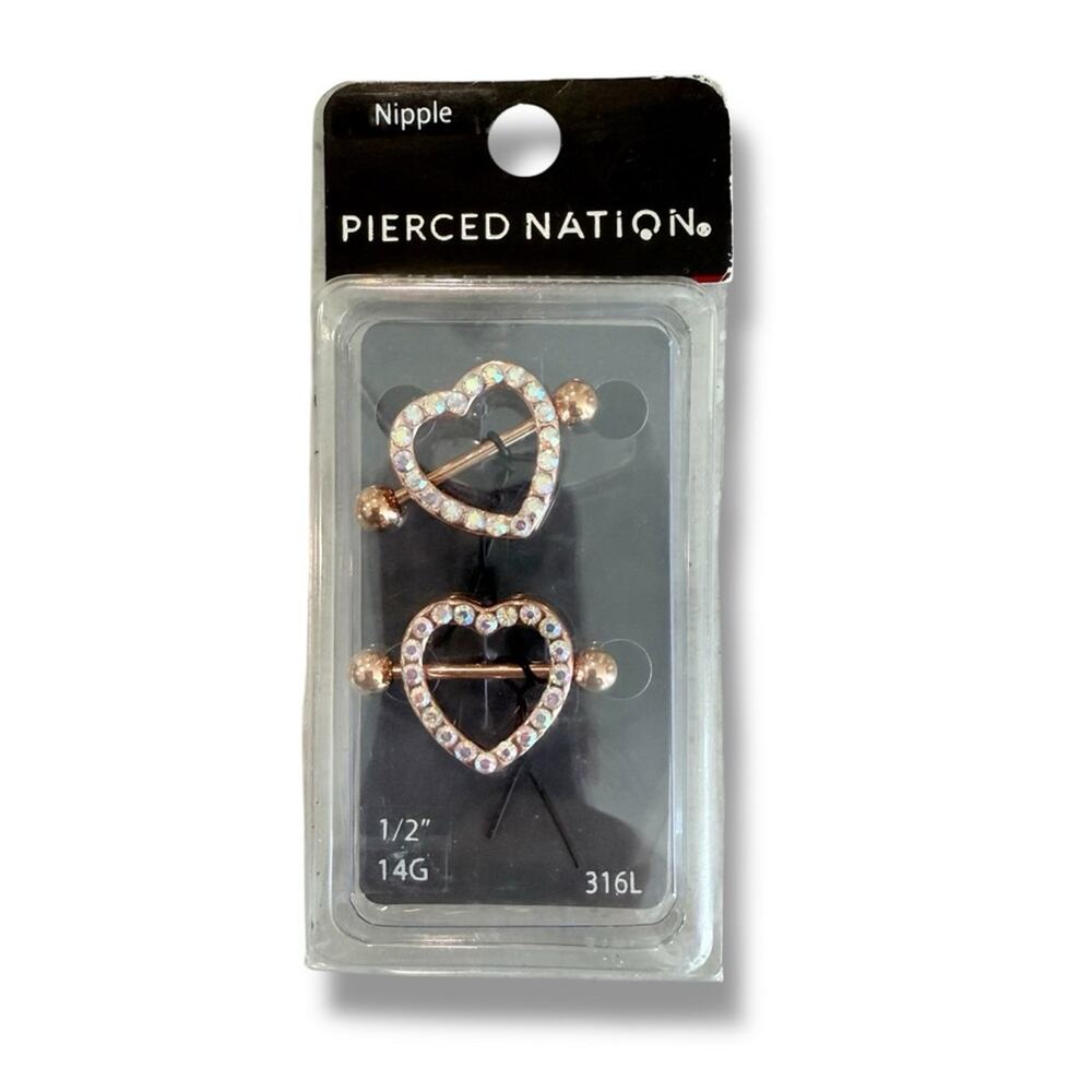 Spencer’s Pierced Nation Rose Gold Heart Nipple Rings 14G 1/2” New in Package